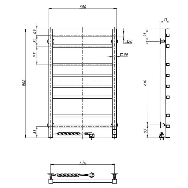 Електрична рушникосушарка н/ж.Loft 500*800L Sensor