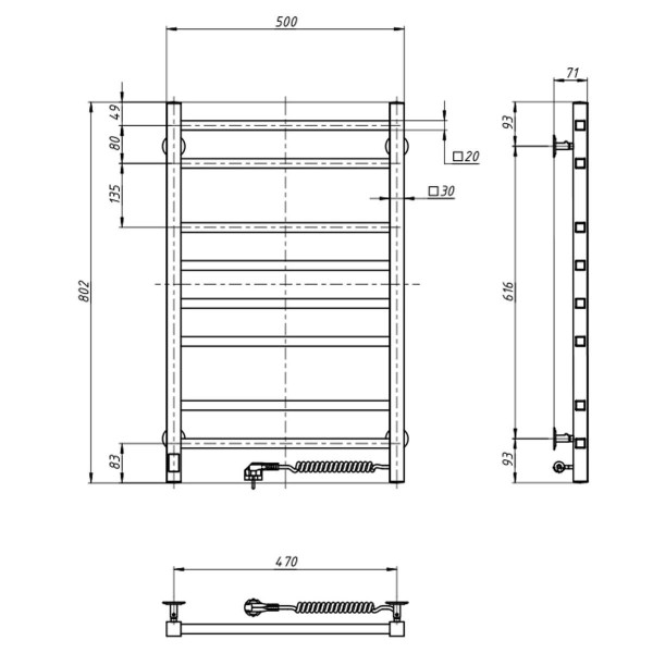 Электрическое полотенцесушитель н/ж.Loft 500*800R Sensor