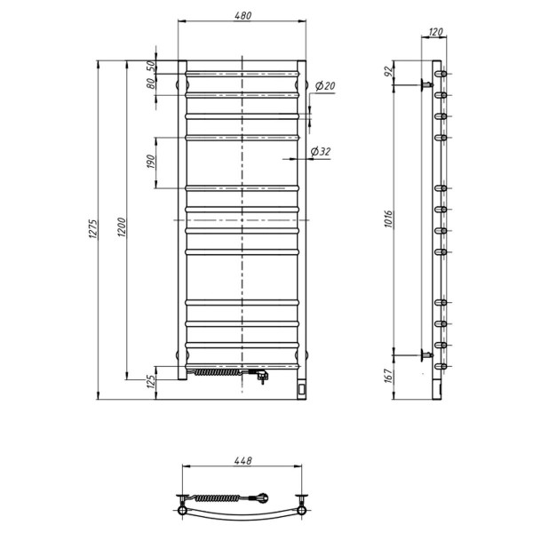 Електрична рушникосушарка н/ж. КАМЕЛІЯ 48*120 L Sensor