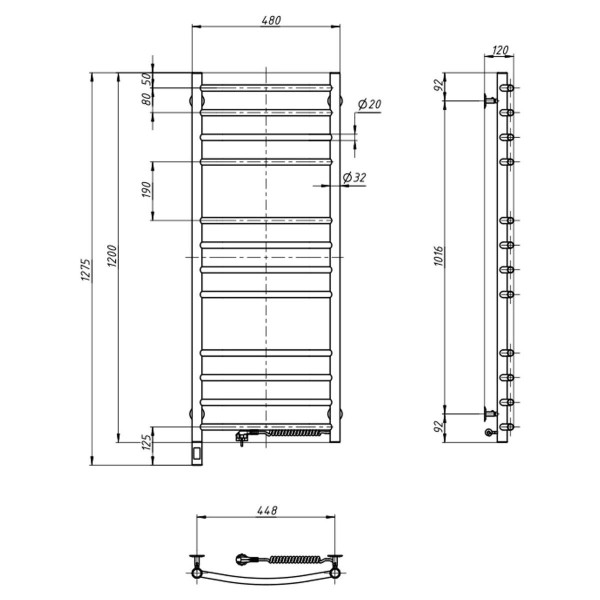 Электрическое полотенцесушитель н/ж. КАМЕЛИЯ 48*120 R Sensor