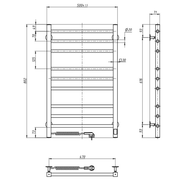 Електрична рушникосушарка н/ж. Класік Квадро 50*80 L Sensor
