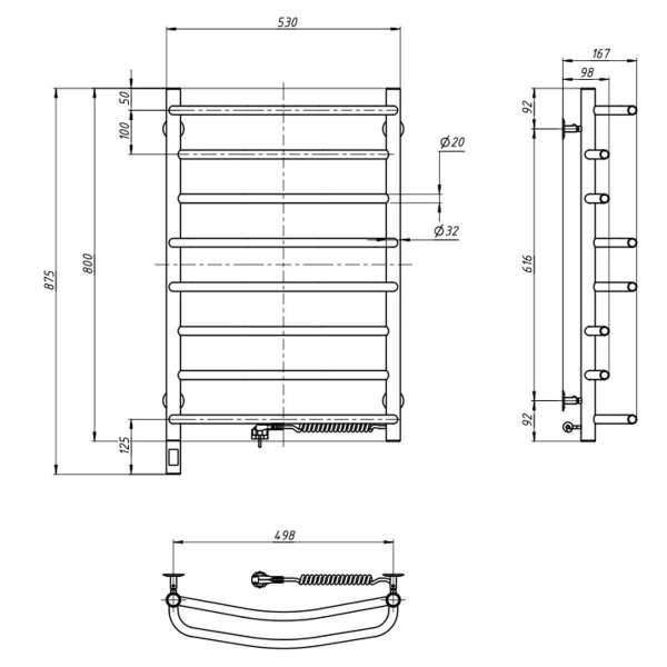Електрична рушникосушарка н-ж. Омега 530*800 R Sensor
