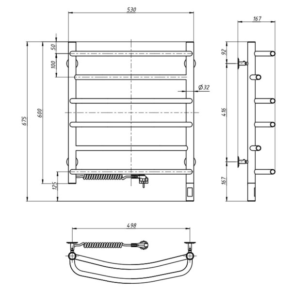 Электрическое полотенцесушитель н/ж. Омега 530*600 L Sensor