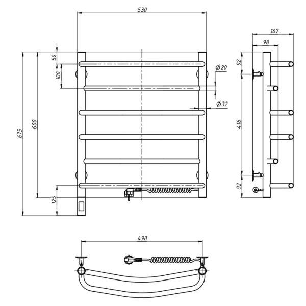Електрична рушникосушарка н-ж. Омега 530*600 R Sensor