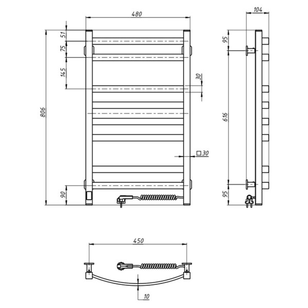 Електрична рушникосушарка ст. Avalon 480*800 R Sensor