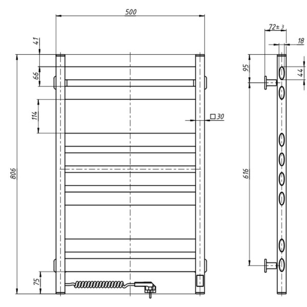 Електрична рушникосушарка ст.Ellipse 500*800 L Sensor