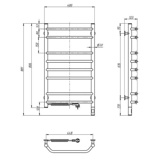 Электрическое полотенцесушитель ст. Блюз 480*800 L Sensor