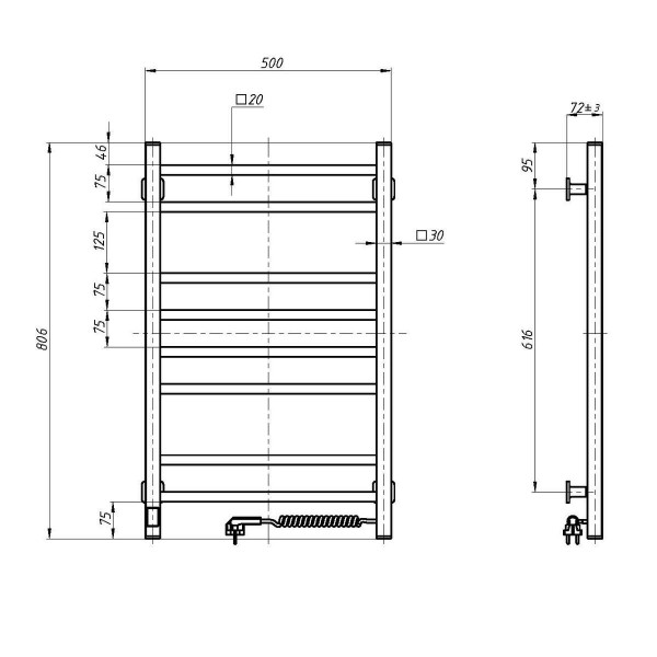 Электрическое полотенцесушитель ст. Loft 500*800 R Sensor