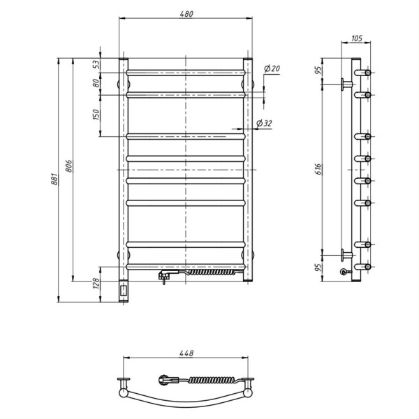 Электрическое полотенцесушитель ст. Камелия 480*800 R Sensor