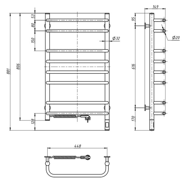 Электрическое полотенцесушитель ст. Симфония 480*800 L Sensor