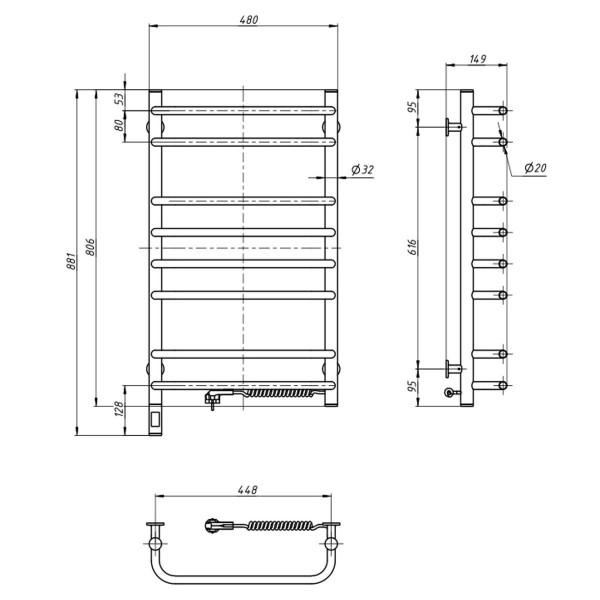 Электрическое полотенцесушитель ст. Симфония 480*800 R Sensor