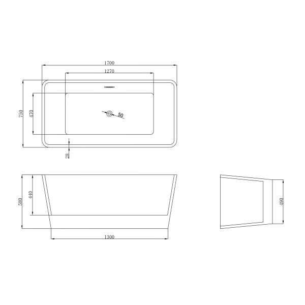 Ванна акриловая отдельностоящая Mia WB 170 * 75 * 58