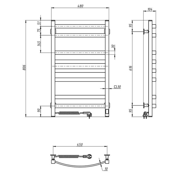 Электрическое полотенцесушитель ст. Avalon 480*800 L Sensor черный