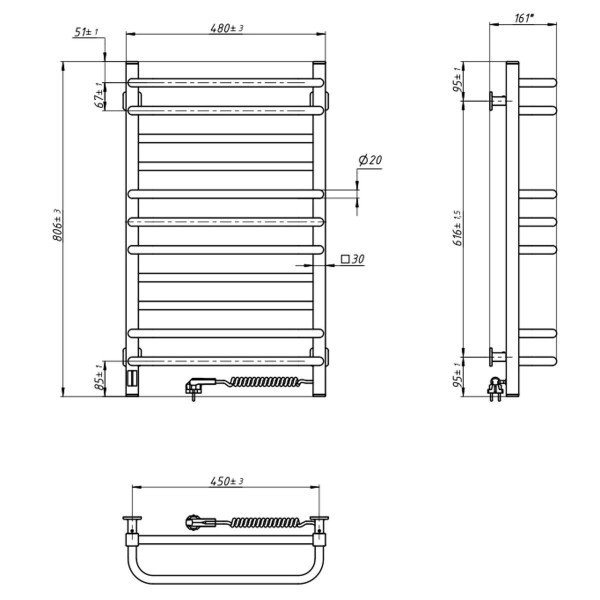 Электрическое полотенцесушитель ст. Грандис 480*800 R Sensor черная
