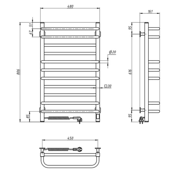 Электрическое полотенцесушитель ст. Грандис 480*800 L Sensor черная