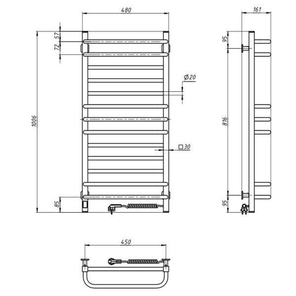 Електрична рушникосушарка ст. Грандіс 480*1000 R Sensor чорна