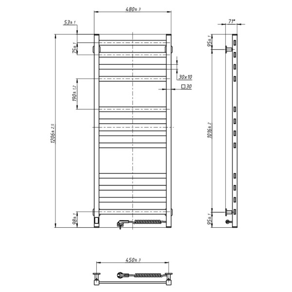 Електрична рушникосушарка ст.  Авангард 480*1200 R Sensor чорна