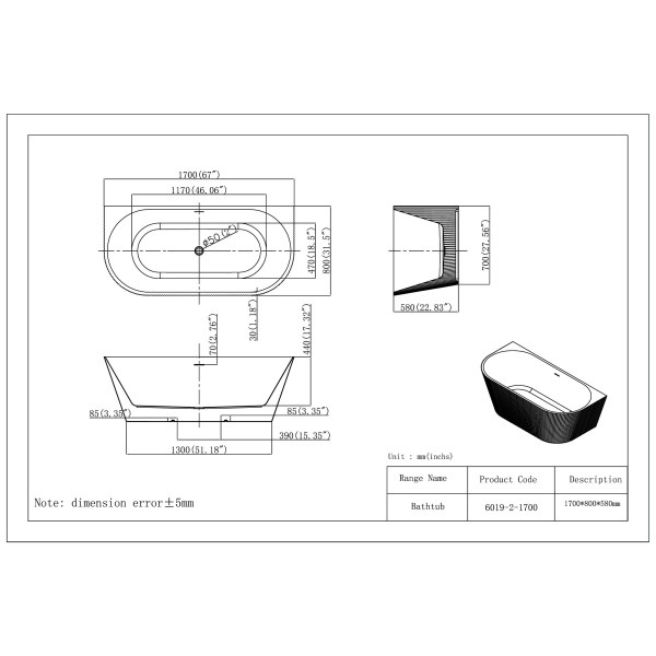Ванна окремостояча Celica Line WB 170 * 80 * 58