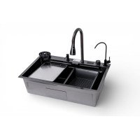 Кухонная мойка TWITER-2 7546 черная из нержавеющей стали 75*46*22 BLACK