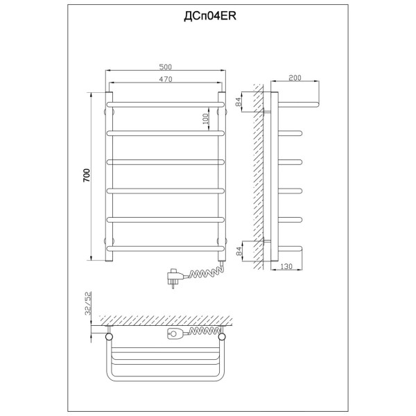 Электрическое полотенцесушитель Скоба с полкой 700х500/6 ЕR рег.