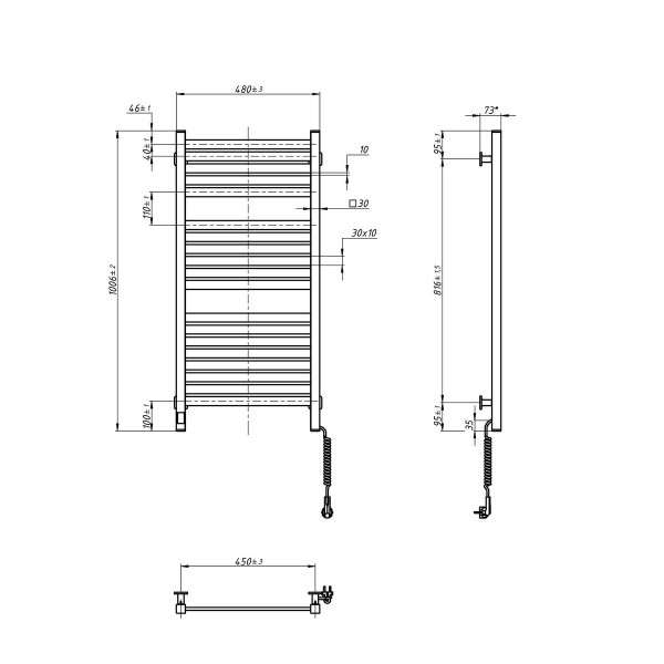 Електрична рушникосушарка Авангард X 480*1000R Sensor WF чорн