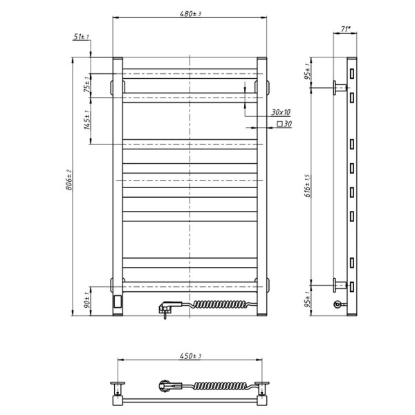 Електрична рушникосушарка Авангард X 480*800L Sensor WF чорн