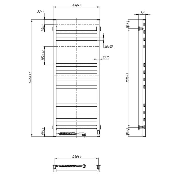 Электрическое полотенцесушитель Авангард X 480*1200L Sensor WF черный