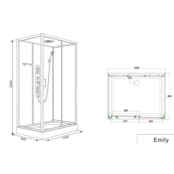 Гідромасажний бокс INSANA Emily 100*80*210 мілкий піддон