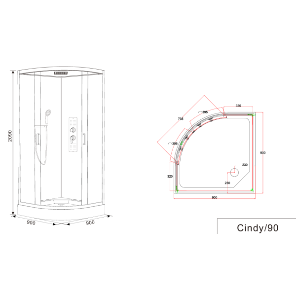 Душовий бокс Insana Cindy 90*90*210 мілкий  піддон
