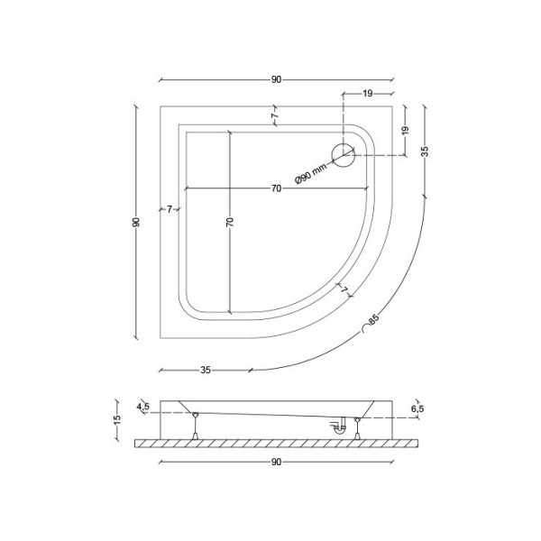 Піддон мілкий кутовий Turkey 90x90x15