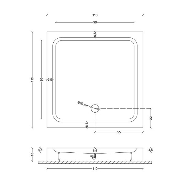 Піддон мілкий квадратний Turkey 90x90x15