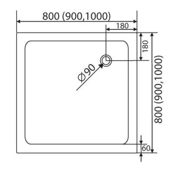 Поддон мелкий квадратный Aqua 100х100